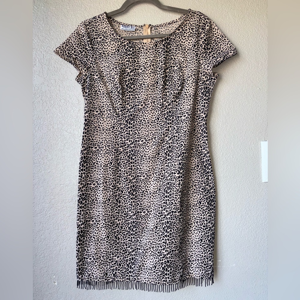 Robbie Bee leopard Print with fringe mini dress
